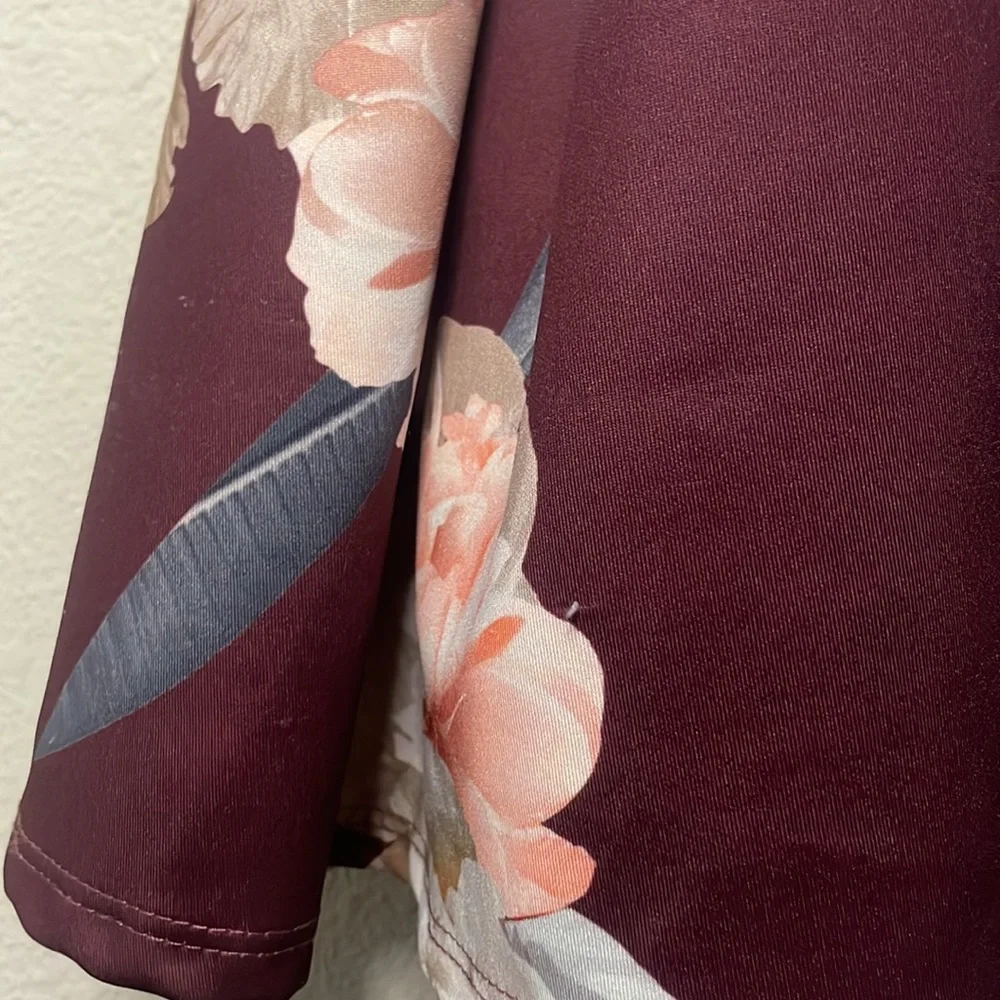 Papaya Maroon Fit and Flare Floral Dress - Picture 7 of 8